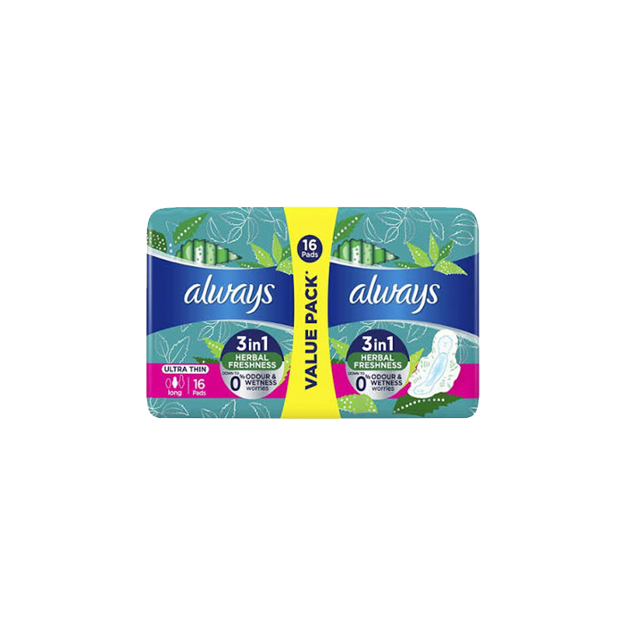 Always 3In1 Herbal Freshness Ultra Thin L 16 Pads